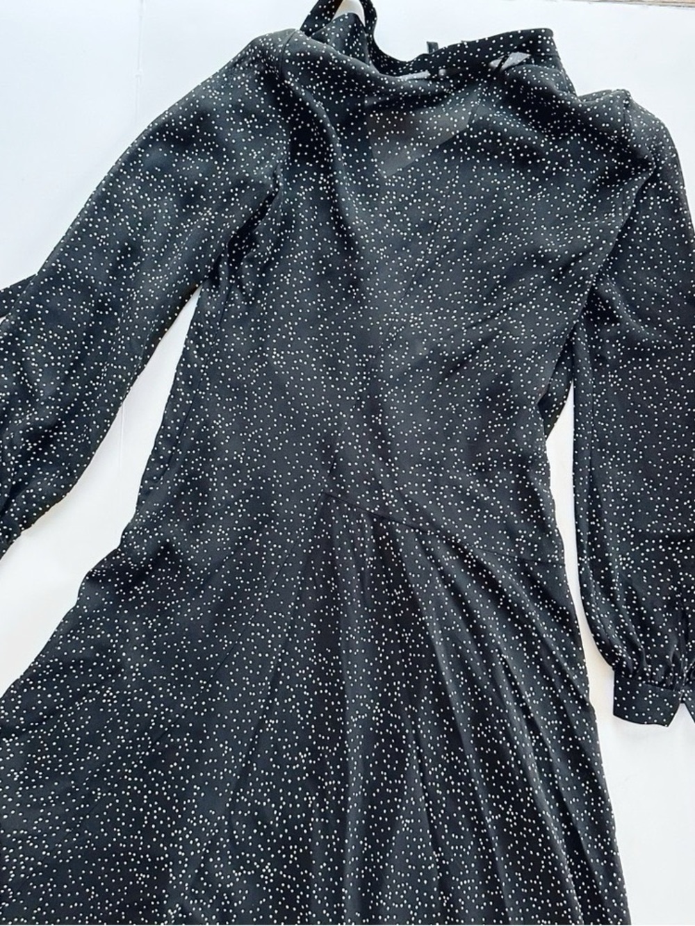 NEW Theory Tie Neck Drape Silk Dress Midi Multi Speckle Black - Picture 9 of 11